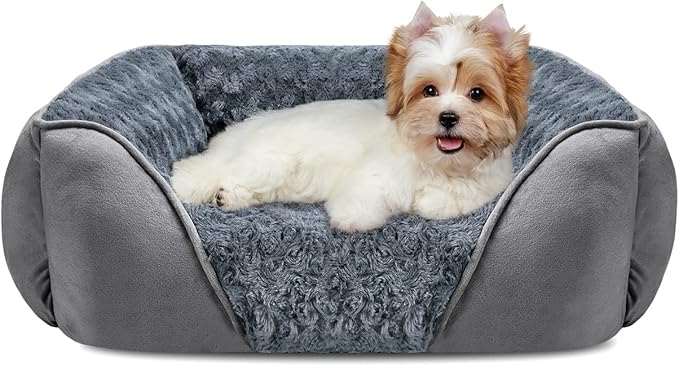 INVENHO Dog Bed for Large Medium Small Dogs, Rectangle Washable Orthopedic Dog Bed, Soft Calming Sleeping Puppy Bed Durable Pet Cuddler with Anti-Slip Bottom S(20"x19"x6")