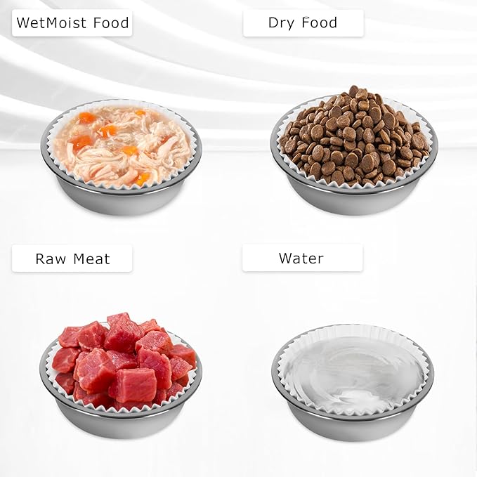 Disposable Cat Food Bowl Set (600 Pcs Small Paper Bowls + 4 Pcs Stainless Steel Pet Bowls) Dog Disposable Bowls Disposable Cat Plates for Wet Food Pet Food Bowl for Pet Feeding Station(White)