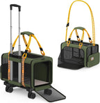 PAWZIDEA Pet Carrier with Wheels, 18x11x11 TSA Airline Approved Cat Carrier for 2 Cats Under Seat, Expandable Soft-Sided Dog Carrier for Small Dogs Rolling Travel Bag with Telescopic Handle, Foldable