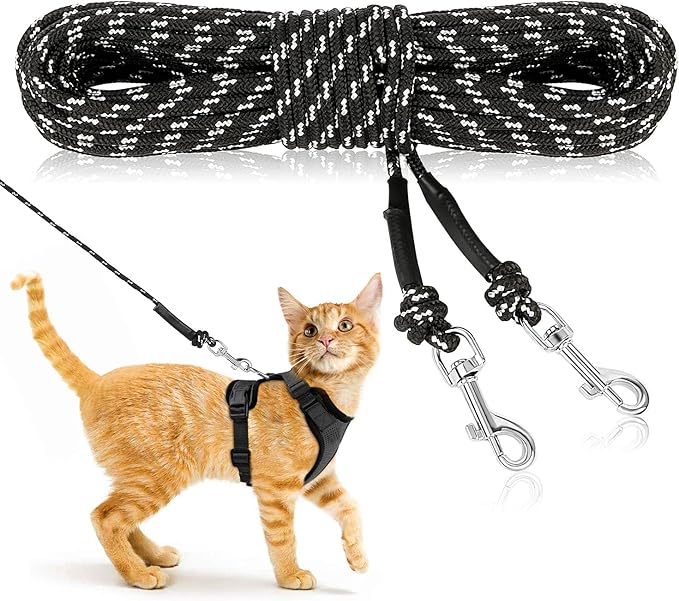 Rypet Reflective Cat Long Leash - 15 FT Escape Proof Walking Leads Yard Long Lead Durable Safe Personalized Extender Leash Traning Play Outdoor for Kitten, Puppy, Rabbit and Small Animals