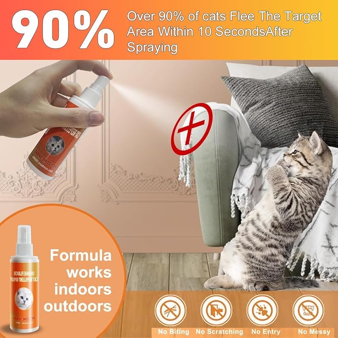 Cat Deterrent Spray - Indoor Effective Cat Deterrent to Keep Cats Away, Stop Cat Urination and Scratching - Training Aid for Furniture, Sofas, Rugs, Curtains (2)