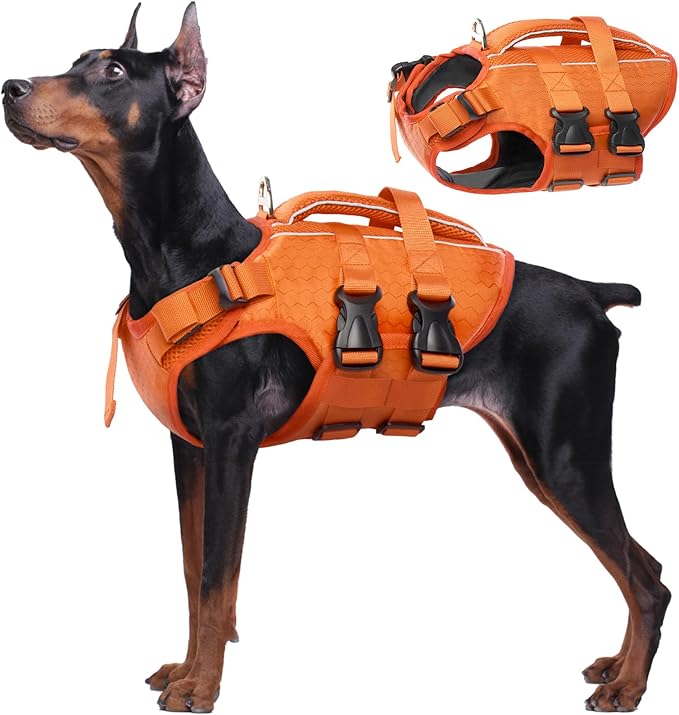Kuoser Dog Life Jacket High Flotation, Reflective Dogs Life Vest for Swimming Boating, Adjustable Small Medium Large Dog lifejacket, Lightweight Dogs Life Preserver Rescue Handle Spring Summer Pool