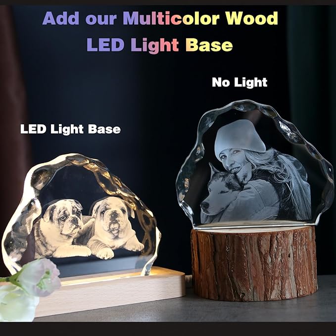 Personalized Dog Memorial Gifts, Custom Pet 3D Crystal Photo，Pet Memorial,3D Engraved Crystal Keepsake Gift, Dogs Or Cats Personalized Photo Frame