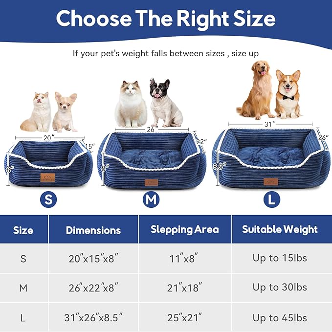 Medium Rectangle Cat Dog Bed for Puppy Pets Indoor Outdoor Machine Washable Sleeping Sofa Non-Slip Bottom Breathable Soft Puppy Bed Durable Orthopedic Calming Pet Cuddler (Medium, Blue)