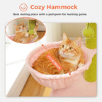 Pink Cat Tree for Indoor Cats with Metal Frame Carpet Hammock, 32" Cute Cat Tower with Cozy Condo, Top Perch, Scratching Posts, and Replaceable Ball Toy, Pet Furniture for Small Cats & Kittens