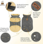 Queenmore Dog Winter Coat - Fleece Jacket, Waterproof Cold Weather Clothes, Thick Warm Cotton Padding, Easy On Storage Pockets (Grey, X-Large)