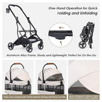 T3 Foldable Pet Stroller for Small Dogs & Cats – 3-in-1 Lightweight Design, 180° Canopy & Detachable Carrier (Beige)