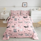 Erosebridal Kids Cat Comforter Set Full Cute Pet Bedding Set for Girls Pink Kitten Bedding Comforter Sets Kawaii Cat Paws Duvet Insert Cartoon Animal Theme Quilted Comforter Lovely Bedroom Decor 3pcs