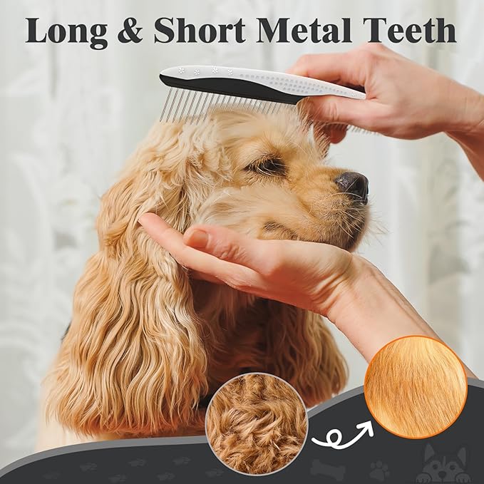 3PCS Dog Grooming Kit - Deshedding Dog Brush, Self Cleaning Slicker Brush, Bath Brush and Comb, Suitable for Hair Removal and Bathing of Dogs & Cats (white Black)