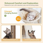 Globlazer Cat Tree Tower for Indoor Cats, 52in Multi-Level Heavy Duty Cat Tower with 4 Scratching Posts, Ladder, Sturdy Cat Tree with 3 Cat Condos for Adult Cats Kittens, Hanging Basket, F52B, Beige