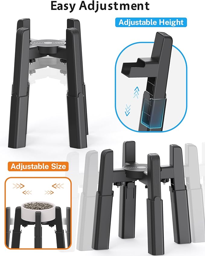 CZPET Dog Bowl Stand with Adjustable Height and Width [2 Pack, Stand Only], Elevated Pet Water & Food Feeder for Medium and Large Pets, Stable and Anti-Slip Raised Bowl