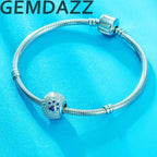 GEMDAZZ Sparkling Puppy Paw Print Charms in 925 Sterling Silver, Pave Dog Pawprint CZ Round Beads and Always in My Heart Charms, Gift for Animal Lover, fit European Women Bracelet/Necklace