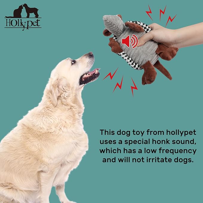 Hollypet Plush Dog Squeaky Toy Stuffed Armadillo Animal Pet Puppy Chew Toys with Clean Teeth for Small Medium Large All Breed Sizes Dogs, Black and White,8 in