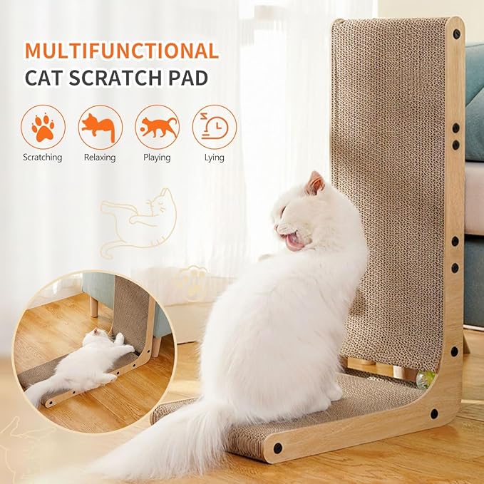 Cat Scratcher, Cat Scratching Post, Cardboard Cat Scratching Board with Ball Toy, Large Vertical L Shape Cat Scratcher Scratch Pads Toys for Indoor Cats, Catnip
