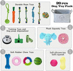 20Pcs Puppy Chew Toys for Teething, Dog Chew Toys with Rope Toys, Pet Dog Toothbrush, Treat Balls, Plush Toys and Squeaky Toy for Small Medium Dogs with Basket (20 Pack Elephant)