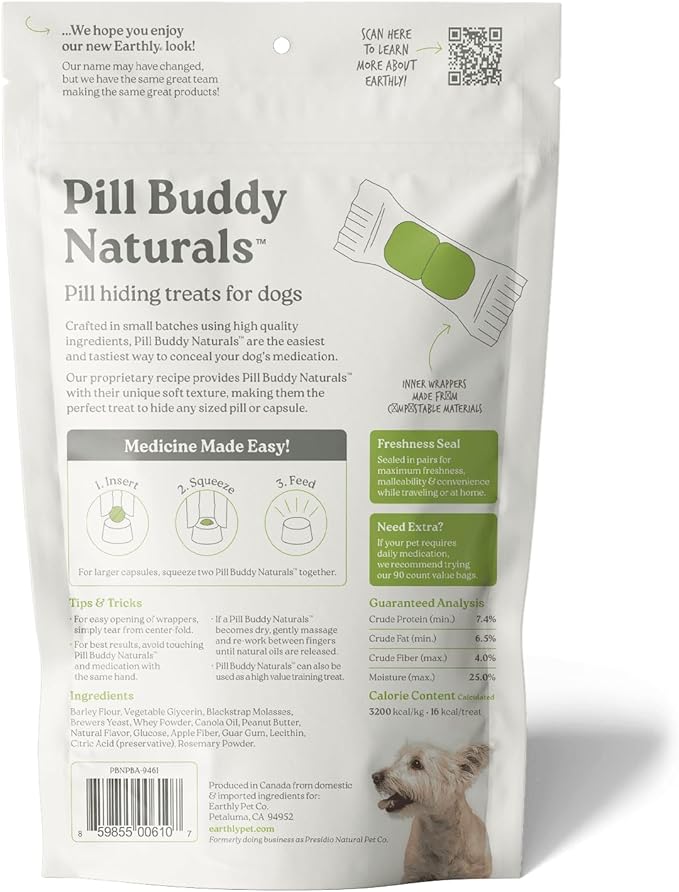 Earthly Pill Buddy Naturals - PB & Apple Recipe Pill Hiding Treats for Dogs - Make A Perfect Pill Concealing Pocket Or Pouch for Any Size Medication - 30 Servings