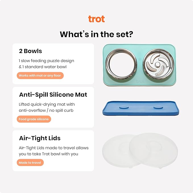 Trot Pets Premium Dog Bowls | Stainless Steel Bowl Set for Small, Medium, or Large Dogs | Non-Slip Food and & Water Slow Feeder | Durable, BPA-Free, Anti-Skid, Dishwasher Safe (Cobalt, Medium)
