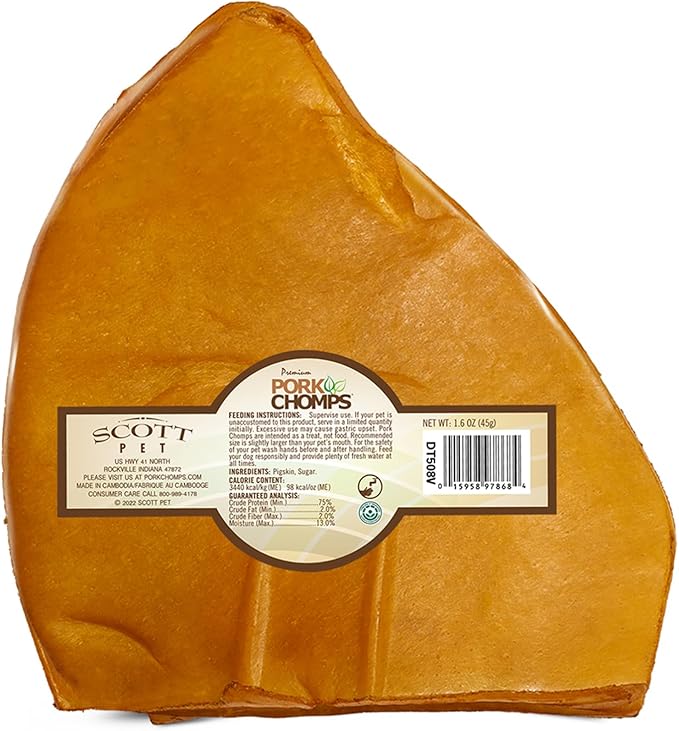 Pork Chomps Roasted Pork Skin Dog Chews, 5-inch Ear Shapes, 1.6 Ounce (Pack of 1)