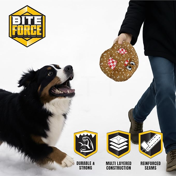 Bite Force Dog Toy - Pawsome Pretzel Squeaky Treat Dog Toy Kevlar-Reinforced for Aggressive Chewers- Brown.