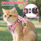 PUPTECK Cat Harness and Leash Set Escape Proof Reflective Cat Walking Harness Adjustable Soft Breathable Mesh Vest for Small Pets, Pink Flowers, S