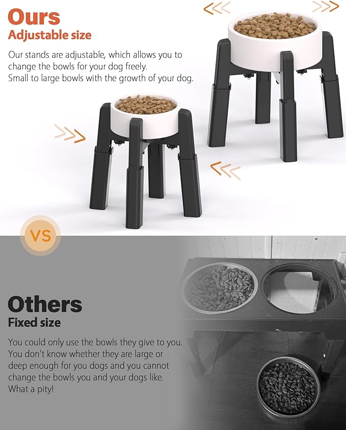 CZPET Dog Bowl Stand with Adjustable Height and Width [2 Pack, Stand Only], Elevated Pet Water & Food Feeder for Medium and Large Pets, Stable and Anti-Slip Raised Bowl