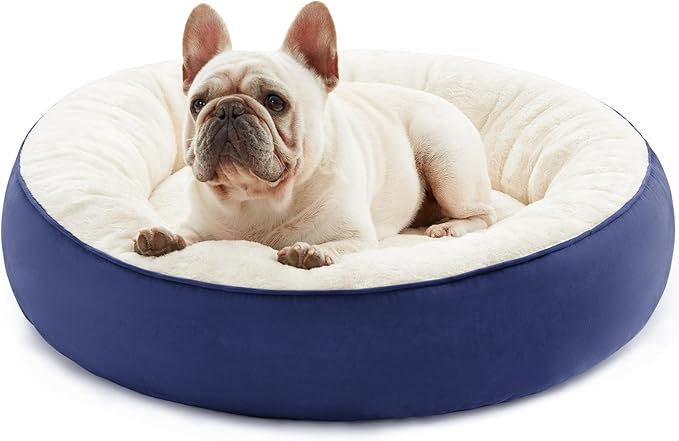 Love's cabin Round Donut Cat and Dog Cushion Bed, 25in Pet Bed for Small or Medium Dogs, Anti-Slip & Water-Resistant Bottom, Soft Durable Fabric Pet Beds, Washable Calming Cat & Dog Bed Navy