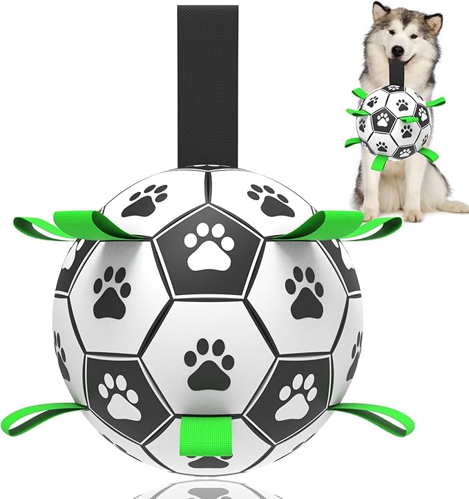 Dog Toys Soccer Ball with Straps, Interactive for Tug of War, Puppy Birthday Gifts, Toy, Water World Cup Durable Balls Small Medium & Large Dogs