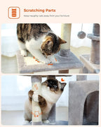 PEQULTI Small Cat Tree, [28.5''] Cat Tower for Indoor Cats, 2 Styles Activity Tree with Cat Scratching Posts, Big Hammock and Removable Top Perch Grey