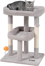 FourFurPets Small Cat Tree, Multi-Level Cat Tree for Indoor Cats, Cat Tower with Scratching Post, Cat Condo for Kittens,Toy Balls, 2 Soft Platform, Light Gray