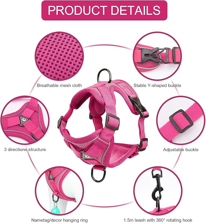 Vest Harness Leash Set for Small Dog Large Cat, Upgraded Escape Proof Adjustable Jacket with Lead for Puppy Fat Cat Outdoor Walking, Soft Breathable Mesh Coat with Reflective Strip XL Pink