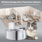 Cordless Cat Water Fountain Stainless Steel: 108 oz/3.2L Water Fountain for Cats Dogs Indoor - Battery Operated Pet Water Fountain Rechargeable - Automatic Cat Water Dispenser with Motion Sensor