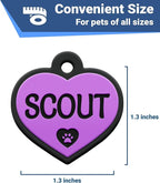 GoTags Soundless Silicone Heart Dog Tag, Personalized Silent Pet Tag Engraved with Unique Custom Designs, for Dogs and Cats Small Medium and Large 6 Bright Colors (Pack of 1)