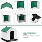 YITAHOME Large Plastic Dog House Outdoor Indoor Doghouse Puppy Shelter Water Resistant Easy Assembly Sturdy Dog Kennel with Air Vents and Elevated Floor