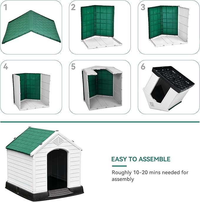 YITAHOME Large Plastic Dog House Outdoor Indoor Doghouse Puppy Shelter Water Resistant Easy Assembly Sturdy Dog Kennel with Air Vents and Elevated Floor