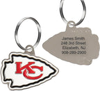 Kansas City Chiefs Personalized Pet ID Tags, Engraving 3 Lines Text, 32 NFL Team Logo Shapes, Stainless Steel