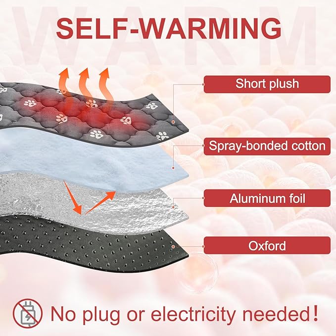 BEAUTYZOO Self Warming Cat Bed Pad, Self Heating Dog Bed Mat, Heated Cat Bed for Indoor Outdoor Cats, Thermal Warmer Pet Pad for Kitten Puppy Washable Non-Slip Chew Proof, 1 Pack 23 x 35 Inches Gray