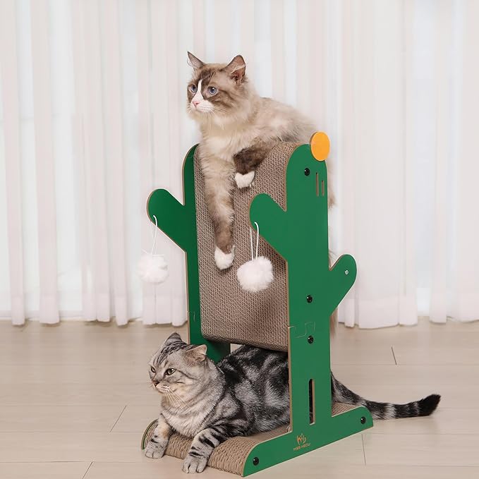 Cat Scratching Post, 4-in-1 Cat Scratcher and Cardboard Scratching Post with Toys and Plush Ball for Indoor Outdoor Cats,Protecting Furniture with Catnip, Large