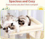 Hey-brother Cat Tree Tower, Scratching Posts with Extra Large Platform, Specious Condo, 2 Cozy Hammocks, Self-Grooming Brush for Indoor Adult Cats, Maine Coon 51.1 inches, Beige MPJ070M