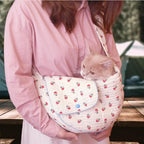 Floral Pet Carrier Sling, Breathable Cotton Dog Purse Carrier, Hand-Free Travel Puppy Purse for Small Dog 5-15 lbs, Cat Sling Chest, Per Mom Dad Gifts(White, Large)