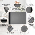 Dog Food Mat - Silicone Dog Mat for Water - 19" x 12" Pet Feeding Mats with Residue Collection Pocket - Waterproof Cat Bowl Mat with High Edges to Prevent Water Food Spills (Gray)