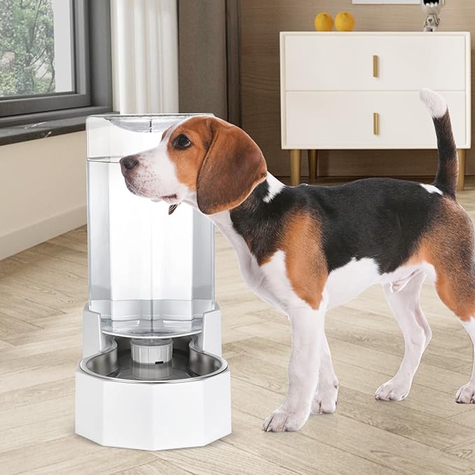 Sfozstra Dog Water Bowl Dispenser: 7L Large White Gravity Stainless Steel Bowl - Without Filter - Pet Feeder for Pets Indoor/Outdoor Use by Owners
