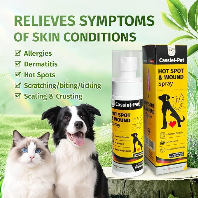 Hot Spot Spray Treatment, Wound Care & Itch Relief Spray for Dogs and Cats, Relives Scratching, Itchy Skin and Paw Licking, for All Animals, 2.02oz
