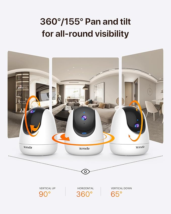 Tenda CP3 Pro 2K Indoor Security Camera with WiFi 6 & AI Baby/Pet Detection – Baby Monitor, Pet Camera for Home, One-Touch Calling, Night Vision, Military-Grade Encryption, No Subscription Needed