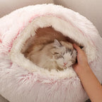 YUDANSI Cat Bed Hooded for Indoor Cats, Dog Bed with Large Covered Hood for Small Dogs Cats Puppy Kitty, Anti Anxiety Donut Cuddler, Anti Slip Plush Faux Fur Enclosed Pet Nest (Washable)(Pink-20inch)