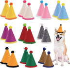 20 Pcs Dog Birthday Hat Set for Small Medium Dogs Cat Puppies, Mini Party Hat with Adjustable Headbands, Cute Pet Hat with Pompons for Birthday Christmas Party Decoration Accessories (Small 3.5 Inch)