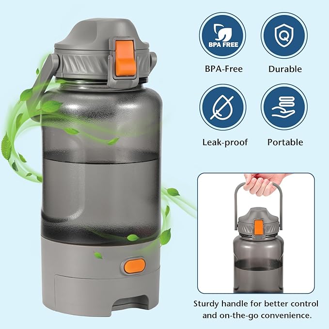 Outdoor Dog Water Bottle 50oz Leakproof Portable Pet Water Dispenser with Handle for Travel Hiking Camping Beach Trips BPA Free Must Have for Active Pets (Grey)