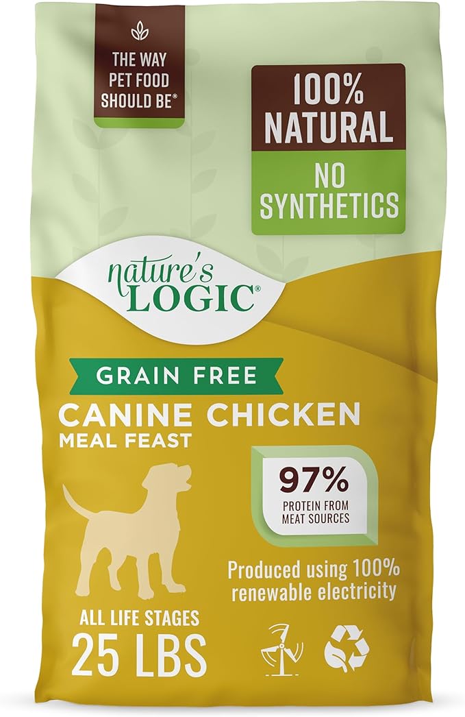 Nature's Logic Grain-Free Dry Dog Food - All-Natural, High Protein, No Synthetic Vitamins/Minerals - Gluten Free - Supports Healthy Digestion - All Breeds & Ages - Chicken Meal Feast, 25lbs