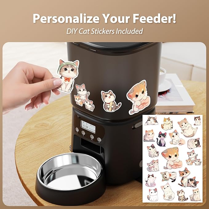 Automatic Cat Feeder,4L Timed Cat Dry Food Dispenser,Pet Feeder up to 6 Meals and 30 Portions per Day,10S Voice Record,Flexible Schedule Timer,Dual Power,Stainless Steel Bowl,for Cats and Small Dogs