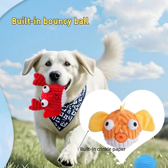 Dog Toys for Aggressive Chewers,Squeaky Dog Toys to Keep Them Busy,No Stuffing Interactive Dog Chew Toys,Suitable for Medium,Large and Small Dogs (Yellow Fish)