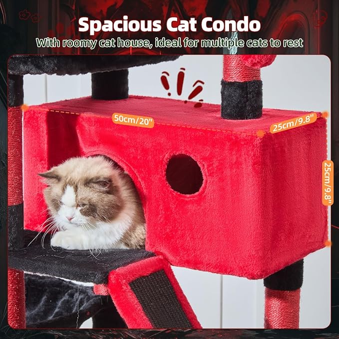 Taoqimiao Gothic Cat Tree 57.5-Inch, Cat Tower for Indoor Cats Large Adult, Extra Large Cat Condo, 8 Sisal Scratching Posts, Metal Frame Cozy Hammock, Durable Scratch Board, 2 Top Perches, MS026BR